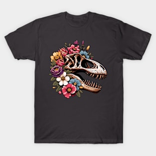 Spinosaurus skull with flowers T-Shirt